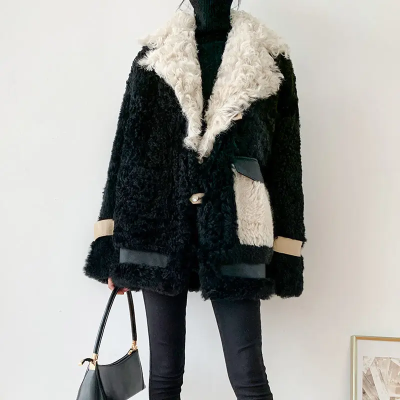 Women Autumn Winter Lamb Wool Faux Fur Coat Female Thick Warm Soft Fake Fur Jacket Overcoat Casual Outerwear Fashion 2022