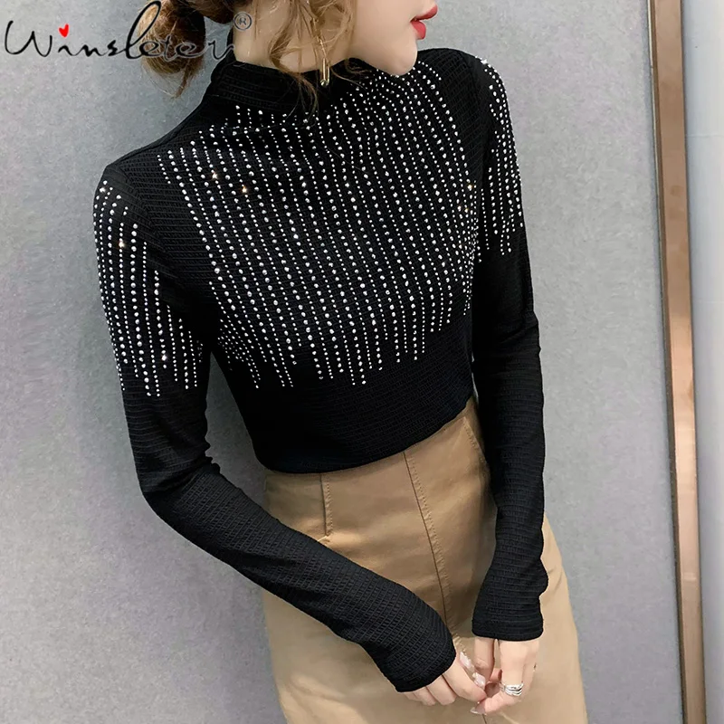 Женская футболка с длинным рукавом блестящая в Корейском стиле модель T12210A на