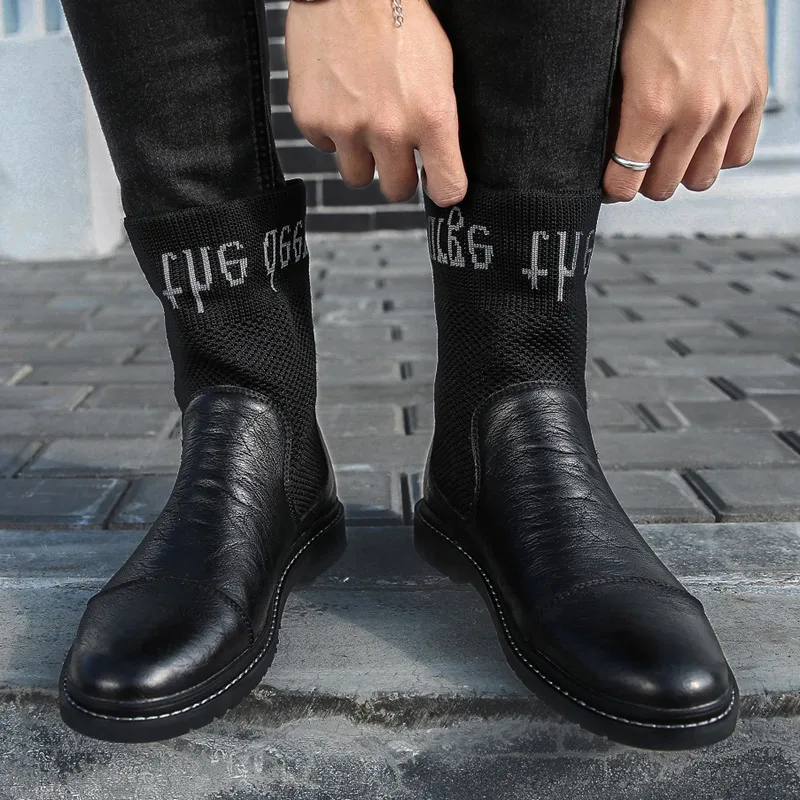 Ботильоны мужские кожаные повседневная обувь с высоким берцем дизайнерские