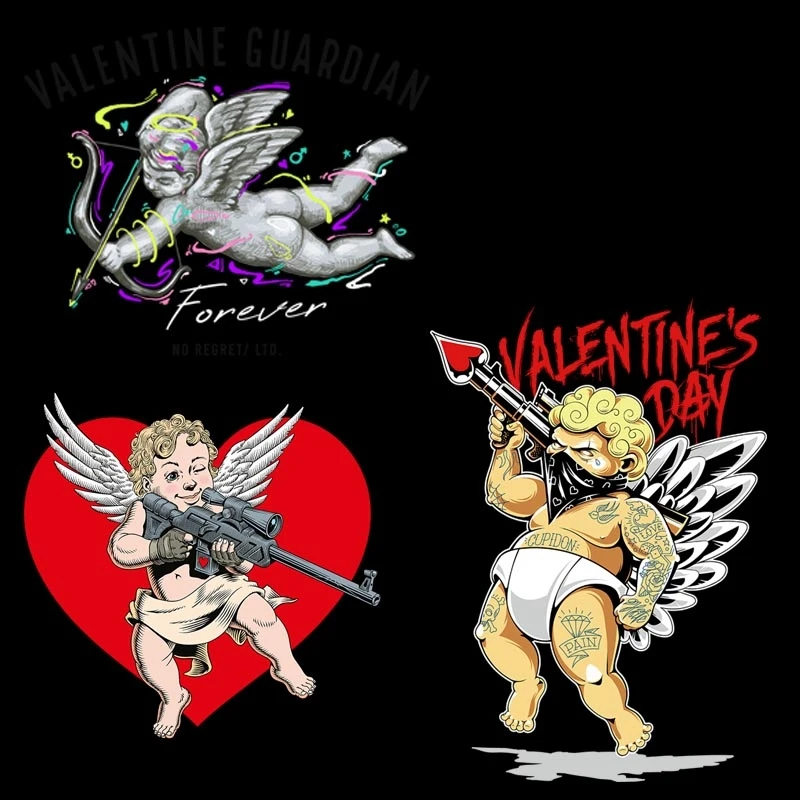 

Cute Love Angel Iron on Patches Gun Cupid Stickers Transfers for Clothes T-shirt Heat Transfer Sticker DIY Accessory Appliques