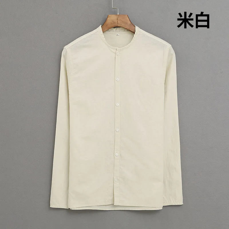 

2020 autumn new men's Linen Shirt multi color casual small stand collar cotton linen long sleeve shirt a006