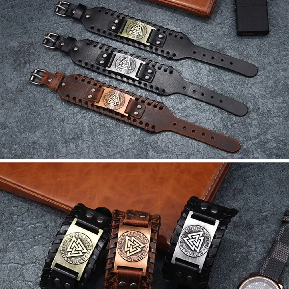 Скандинавский Викинг шаблон мужской кожаный браслет унисекс модный из