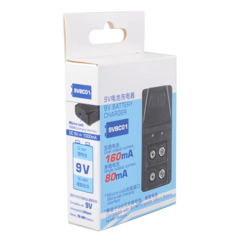 USB 9V 6F22 зарядное устройство 2 слота для 9V перезаряжаемый Li-lon и Ni-MH аккумулятор