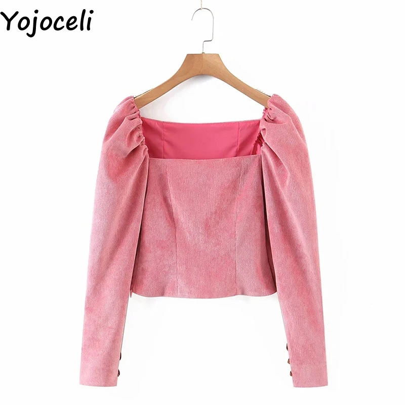 

Yojoceli Corduroy autumn women casual blouse Winter sexy female streetwear tops Chic daily blusas