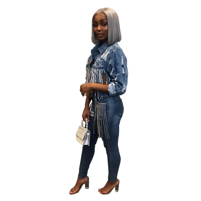 Женская рваная джинсовая куртка винтажная куртка-бомбер с отложным воротником и