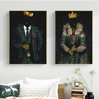 abstract luxury king and queen canvas poster painting old fashion golden skull wall art prints picture decoration for room