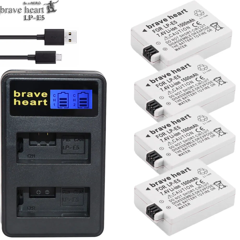 Brave heart 3x bateria LP-E5 аккумулятор lp e5 lpe5+ двойное зарядное устройство для Canon EOS 450D 500D 1000D KISS X2 X3 F Rebel XS XSi T1i