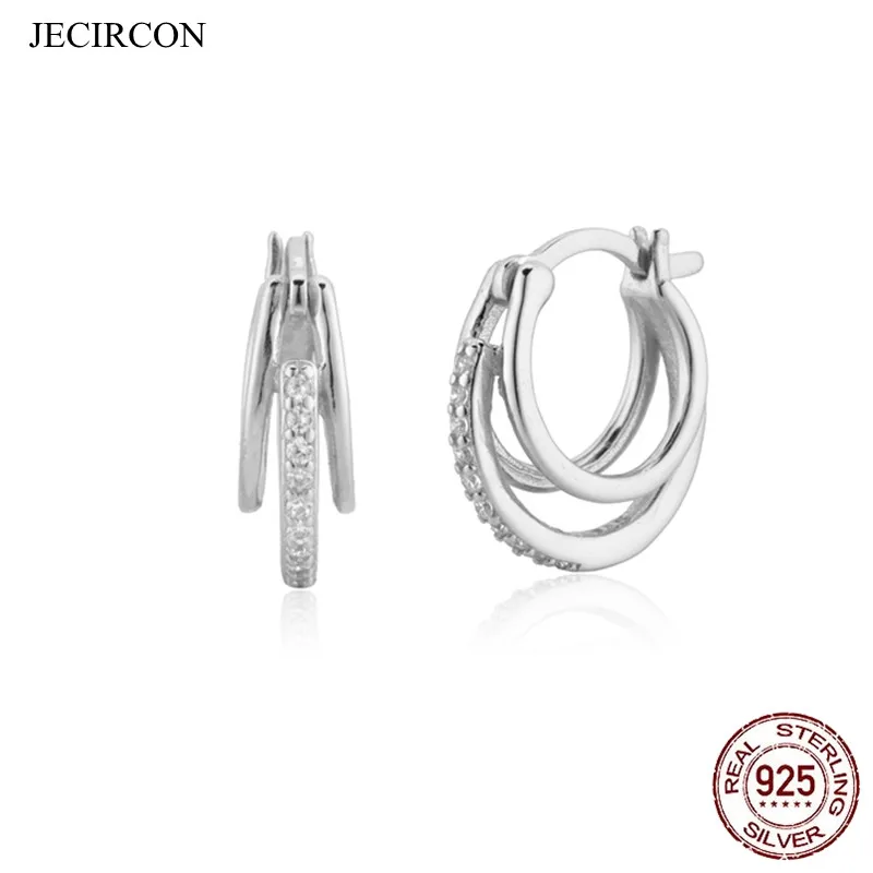 

JECIRCON 925 Sterling Silver Three Circle Hoop Earrings Women Fashion Fine Jewelry White Crystal CZ Zircon Wedding Jewelry
