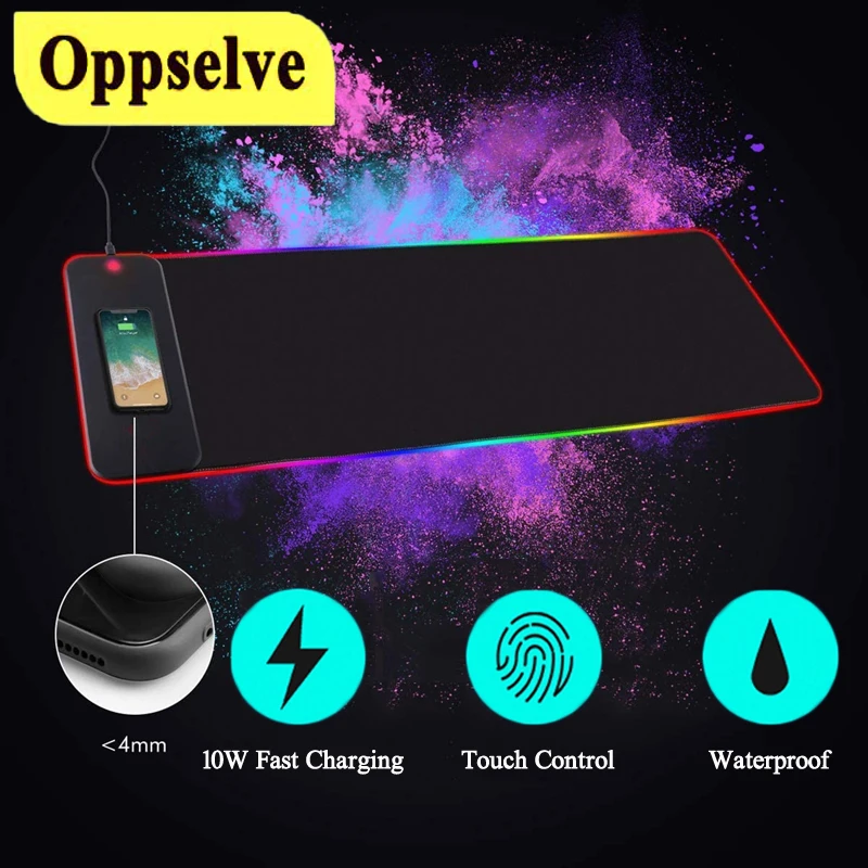 

LED Light RGB Mouse Pad With Wireless Charging Gaming Mause Pad Computer Mousepad Gamer Office Desk Mats Keyboard Rubber Base