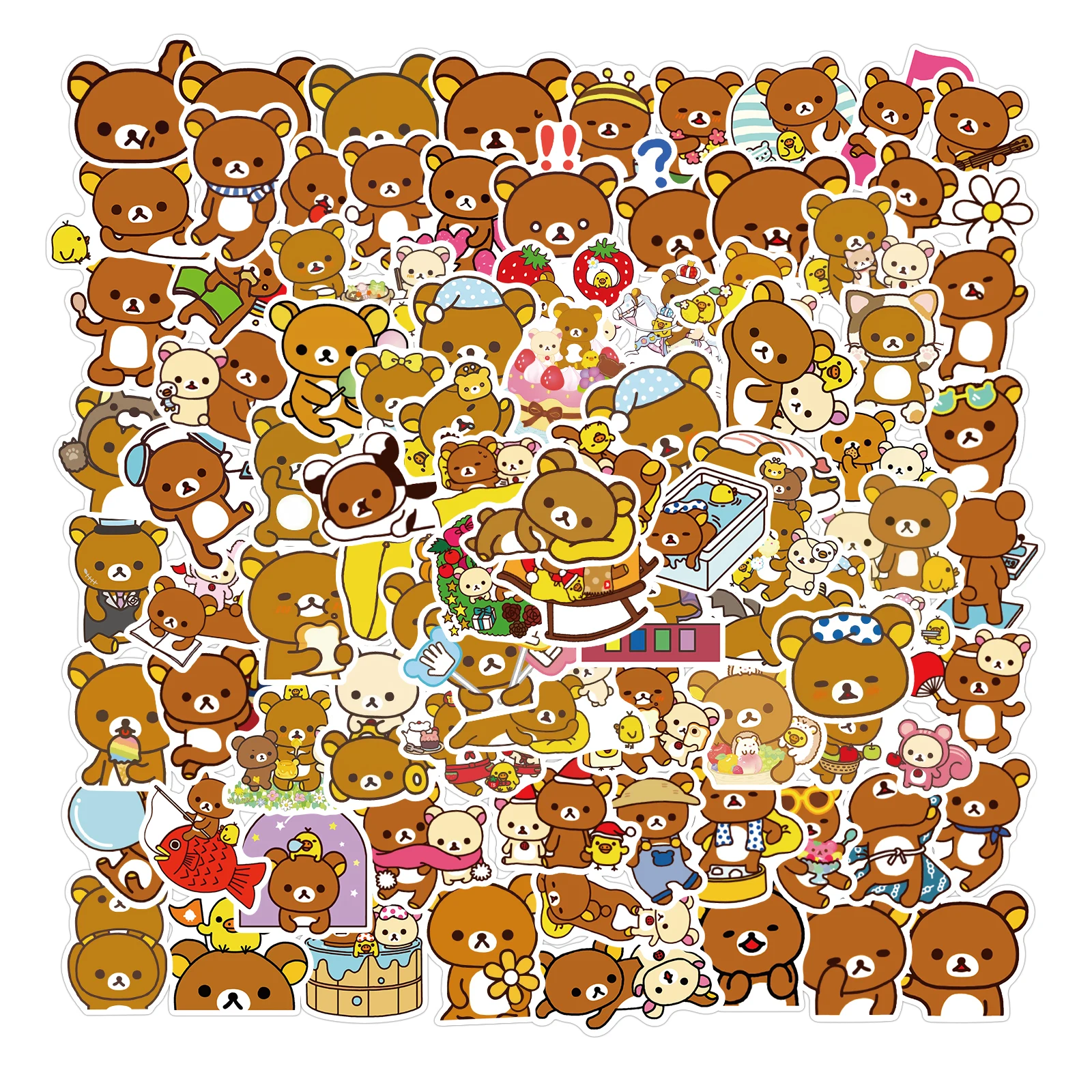 Juego de pegatinas Kawaii Rilakkuma Bear con dibujos animados para guitarra, juguete para montar en bicicleta, monopat&iacute;n, ordenador port&aacute;til, decoraci&oacute;n de equipaje, 10/100 Uds.-1
