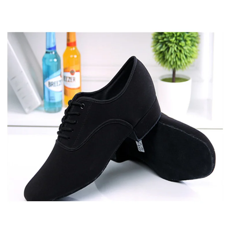 Мужская обувь для латинских бальных танцев профессиональная черная парусиновая