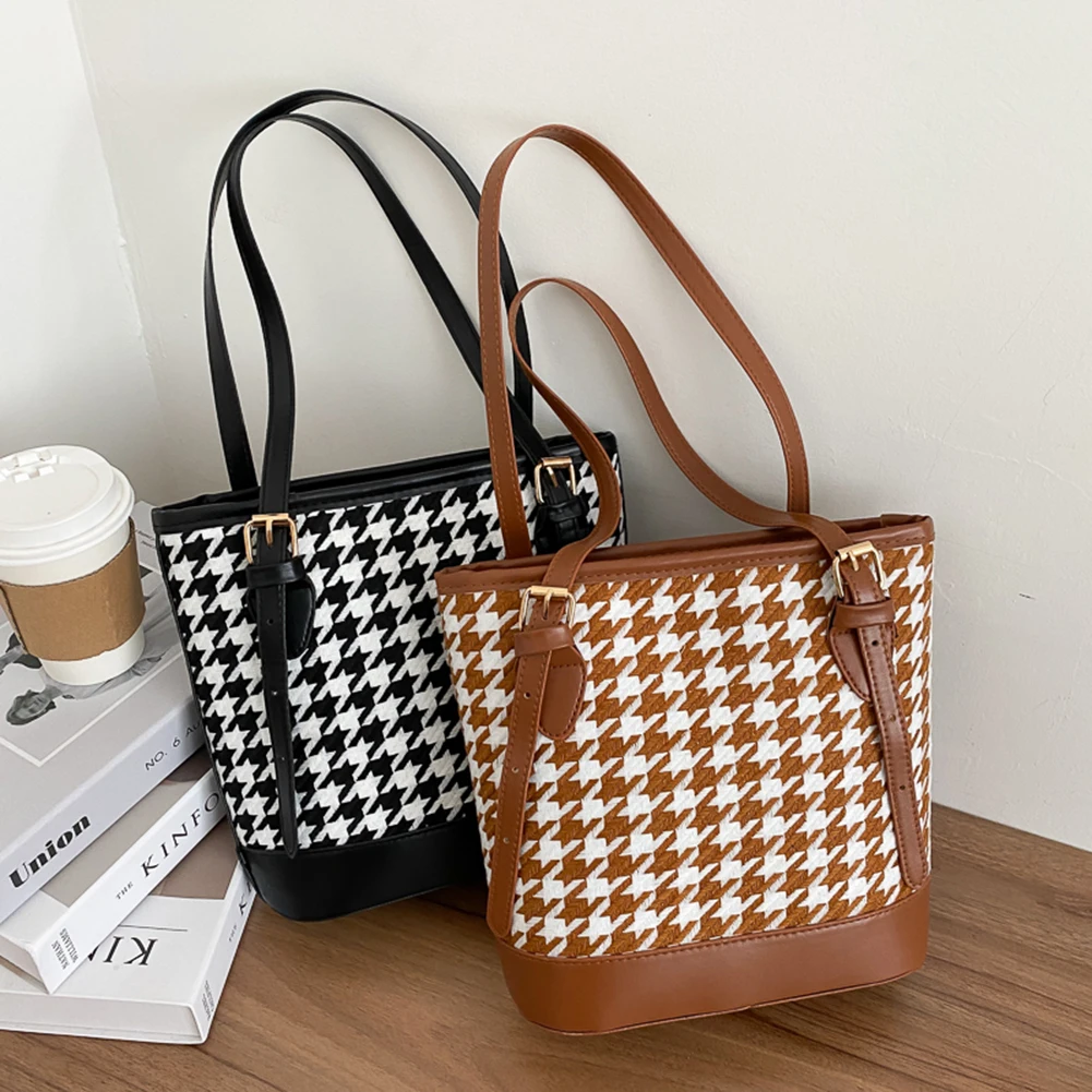 

Винтажные клетчатые женские вместительные сумки через плечо, модные женские повседневные Простые сумки-мешки из искусственной кожи, сумки ...