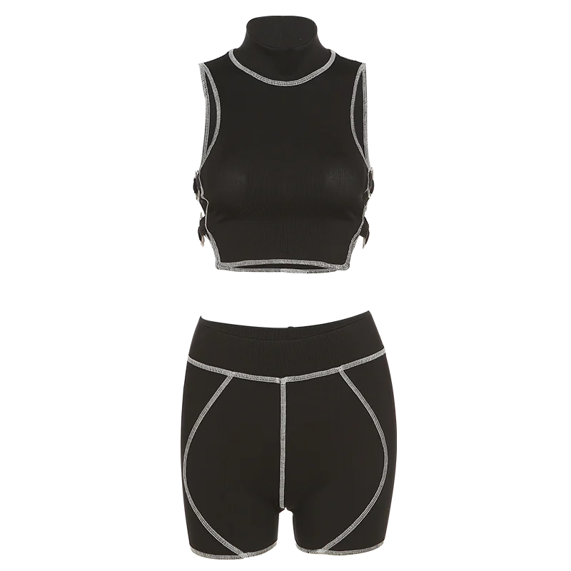 

Yiallen Cut Out Knitted Two Piece Set Women Summer Sequined Crop Tanks+Shorts Matching Outfits Female Clothing Streetwear Hot