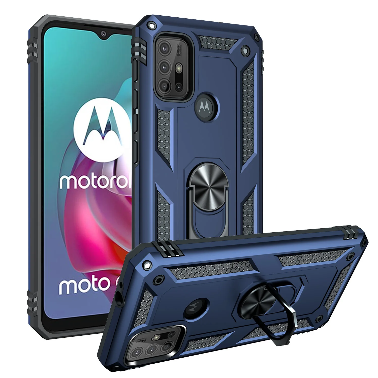 

Car Magnetic Holder Phone Case For Motorola Moto G60 G50 G40 Fusion G30 G20 G10 G100 Armor Back Cover Finger Ring Stand Case