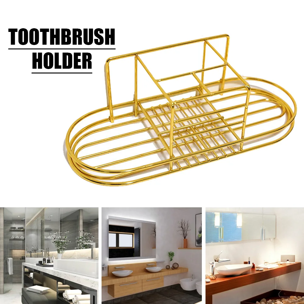 

Wall Mounted Toothbrush Holder Self Adhesive Metal Tooth Brush Cup Toothpaste Storage Rack for Bathroom Shower