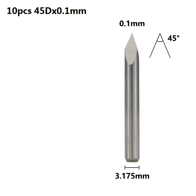 45Dx0.1mm 10 шт. 3,175 мм хвостовик 3 край гравирования печатных плат с алмазным напылением для 20 Вт, 30 Вт/40/45/60/90 градусов наконечник 0,1 0,2 0,3 мм пирамиды фрезерный станок с ЧПУ Бит 3D фрезерный станок - Длина режущей кромки: 45Dx0.1mm