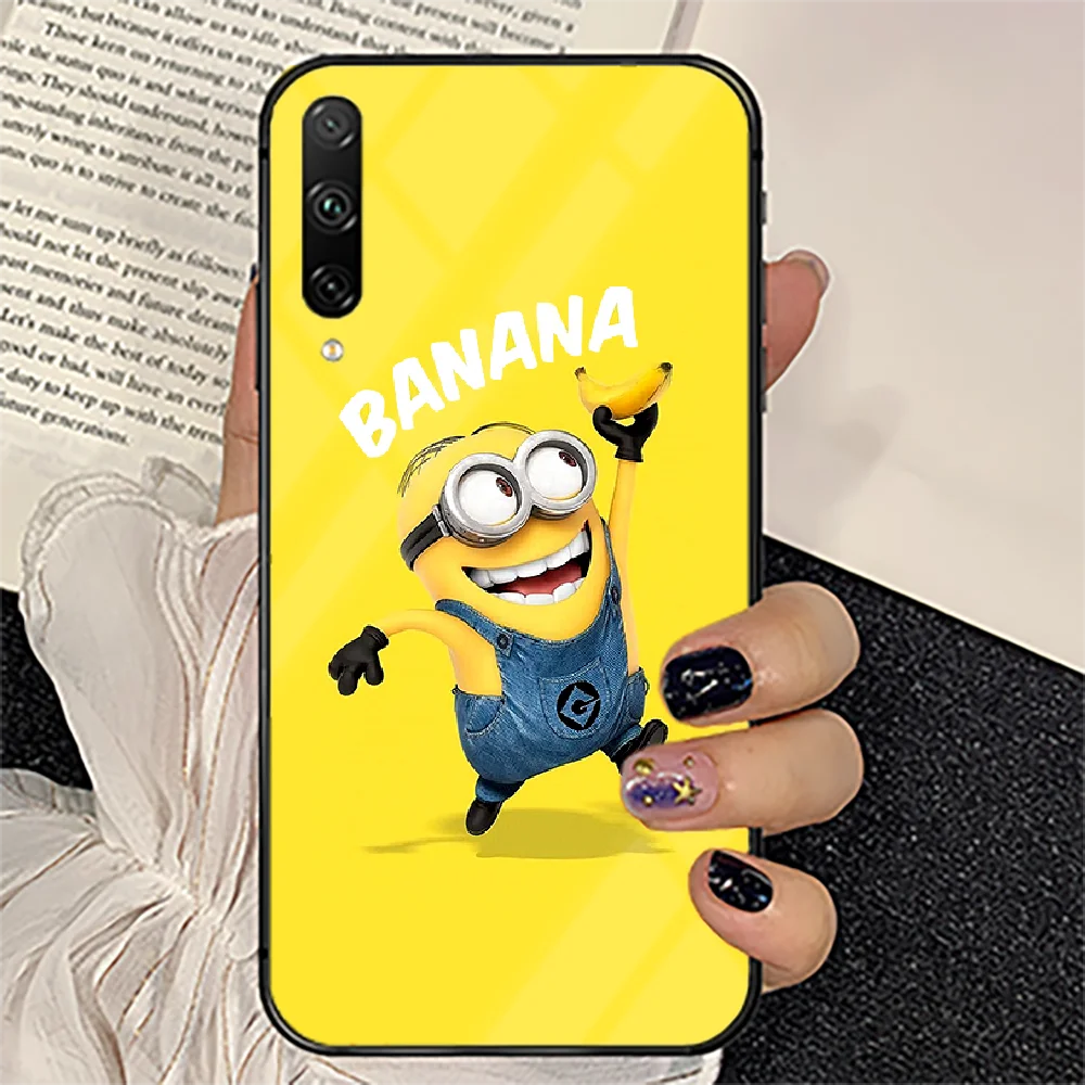 

Funny Cute Minione Phone Tempered Glass Case Cover For huawei honor 7 8 9 10 20 A X S lite i pro Cell Black Hot Shell Pretty