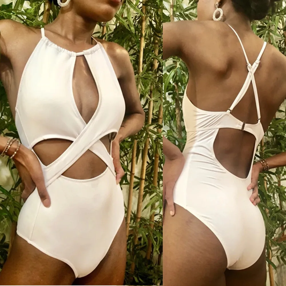 2022 New One-piece Swimsuit Europe And America Solid Color Cross Hollow Aliexpress Ms. One Piece |