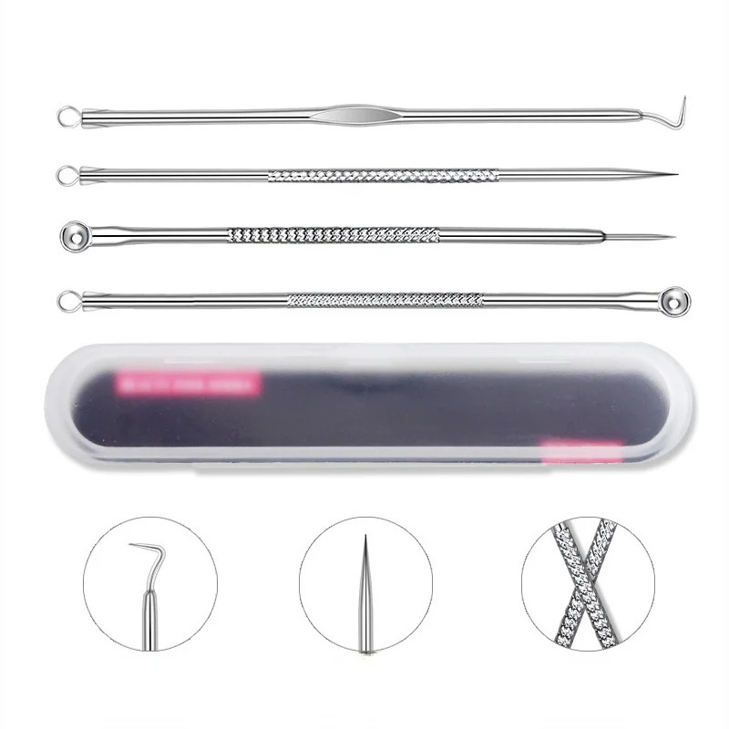 

4pcs Stainless Steel Acne Removal Needles Pimple Blackhead Remover Tools Spoon Face Skin Care Tools Needles Facial Pore Cleaner