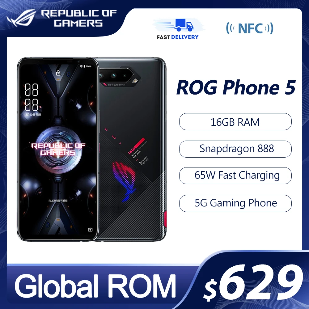 Новый ASUS ROG Phone 5 Всемирная сотовая Встроенная память Snapdragon888 128/256 ГБ Android11 6000 мА/ч 6