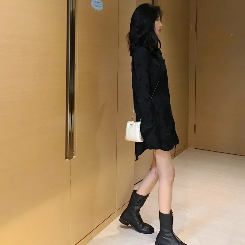 

Spring Female New Fashion Korean Women's Clothing Harajuku Tops Chic Black Long Sleeve Loose Personality Print Streetwear Shirts