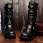 Мужские мотоциклетные ботинки из ПУ кожи, до середины икры