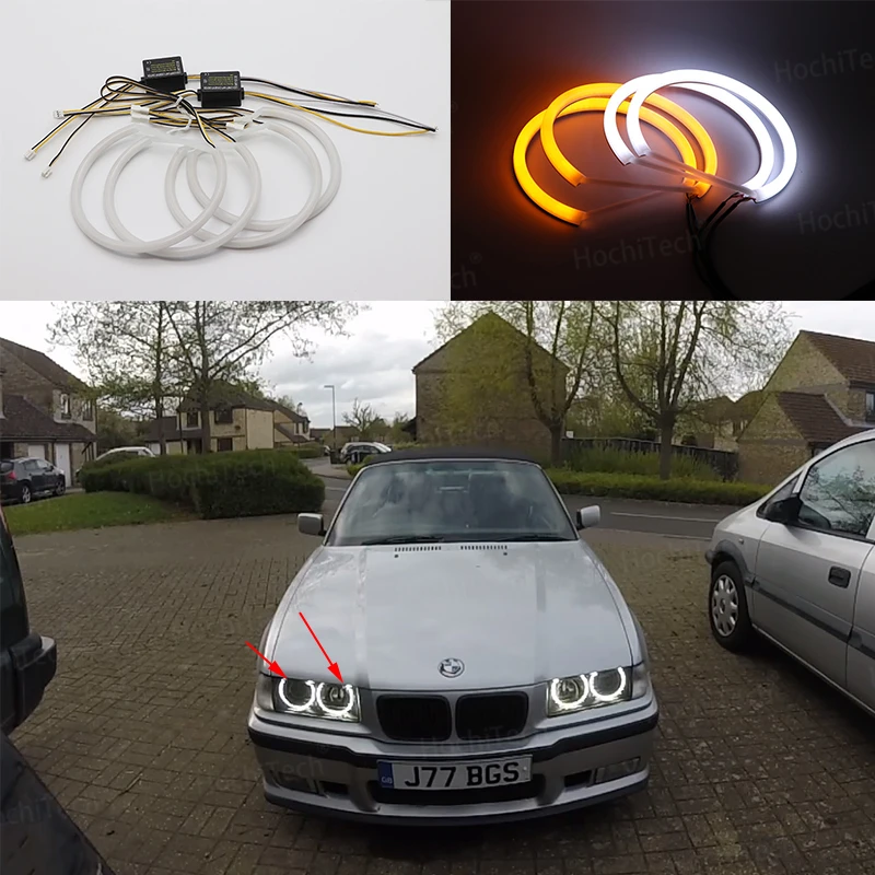 

for BMW 3 series E30 E36 M3 333i 325i 323i 316i 318i 1982-2000 Cotton Switchback LED Angel Eye Halo Rings DRL turn signal light
