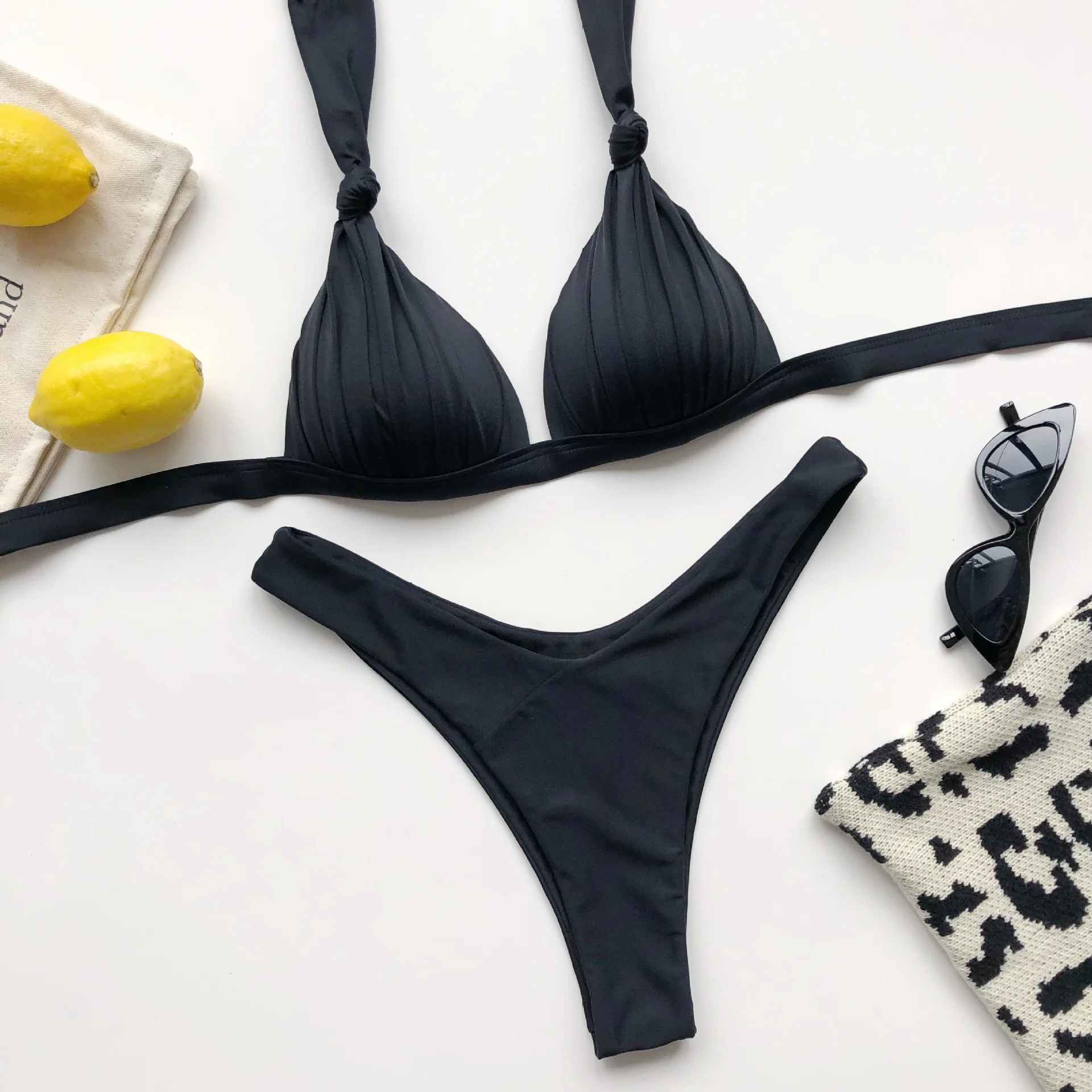 

Sexy Two Pieces Swimwear Push Up Thong Swimsuit Women Micro Bikini Black 2020 Bandage Brazilian Swim Suit Female Bathing Suit
