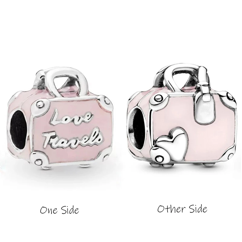 

Trunk Beads for Jewelry Making Women Pulseras Accessories Bracelet Heart Love Travel Bag Pink Enamel Suitcase Charms beads for j