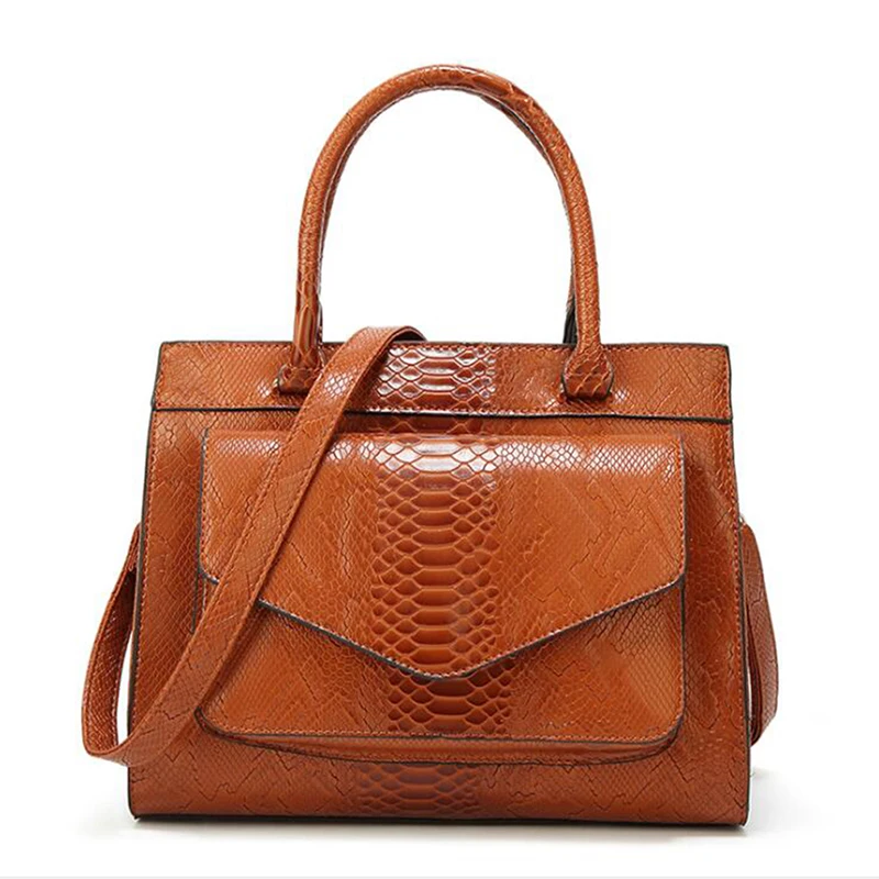 

Serpentine Leather Women Shoulder Bags Brown Black Luxury Women Handbag Designer Casual Shopping Tote With Purse Bolsas
