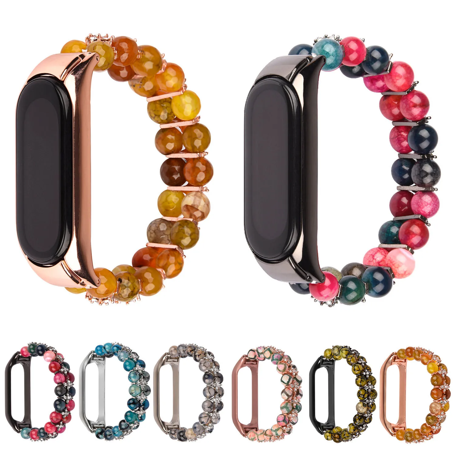 

Luxury Gemstones Agate Watch Bracelet For Xiaomi Mi Band 5 6 Strap Xiaomi Miband 4 3 Colorful Jewelry Watch Band Belt