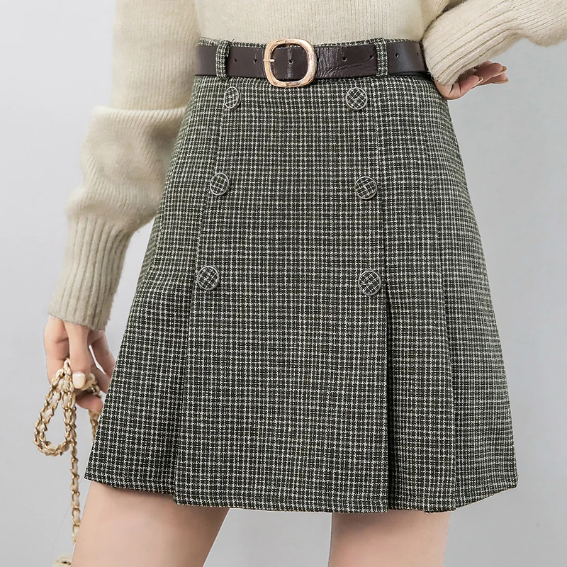 Женская модная шерстяная юбка с ягодицами новый стиль клетчатые юбки принтом
