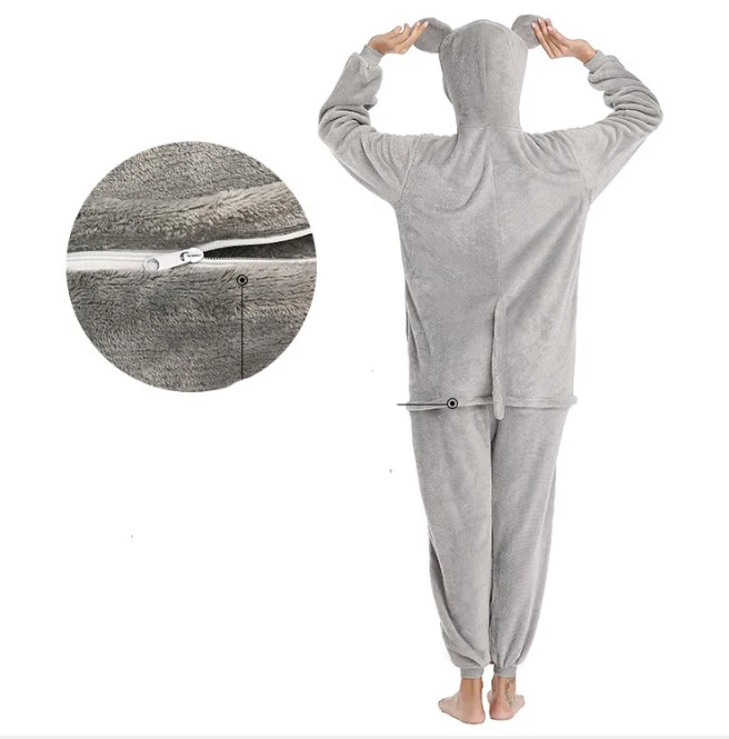 Фланелевая Новинка Кигуруми для взрослых серая мышь Розовый нос мультфильм