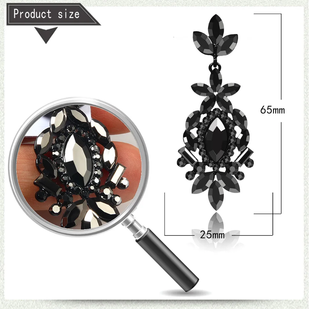 

Fashion temperament luxury retro water drop design earrings Exaggerated nightclub black crystal section ladies earrings 9-A00218