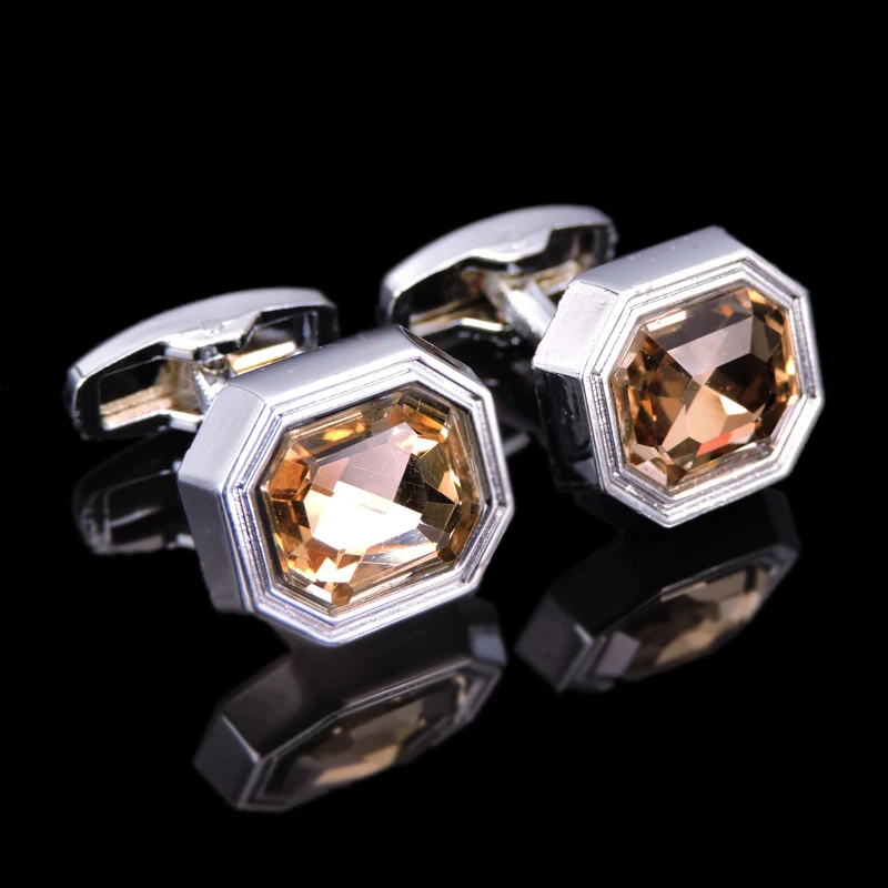 

Silvery octagonal orange crystal Cufflinks fashion men's French shirt cuff buttons women's jewelry