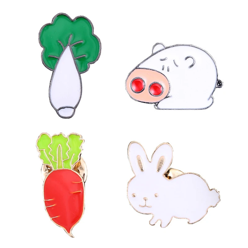Брошка мультфильм кролик морковь свинья капуста милое растение значок украшения