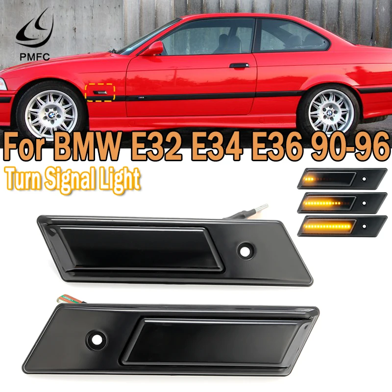 

Светодиодсветильник лампа указателя поворота PMFC 1 пара, динамическая Дымчатая оболочка, последовательный указатель поворота для BMW E32 86-94 E34 ...