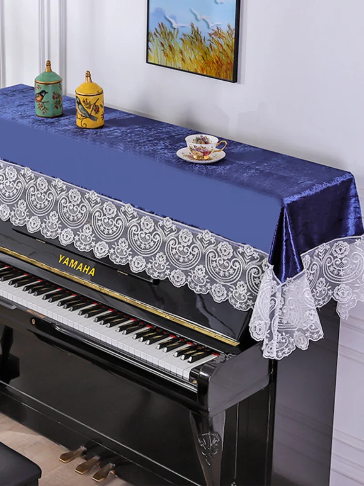 

Upright Piano Dust Cover Golden Velet Lace Desk Towel Burgundy Purple White Black Dust Proof Universal Piano Cover