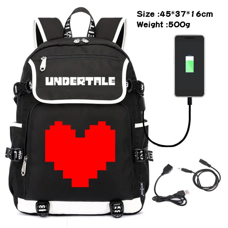 

Game Undertale San Papyrus Canvas School Shoulder Bag Cosplay USB Port Backapck Laptop Travel Rucksack Gift