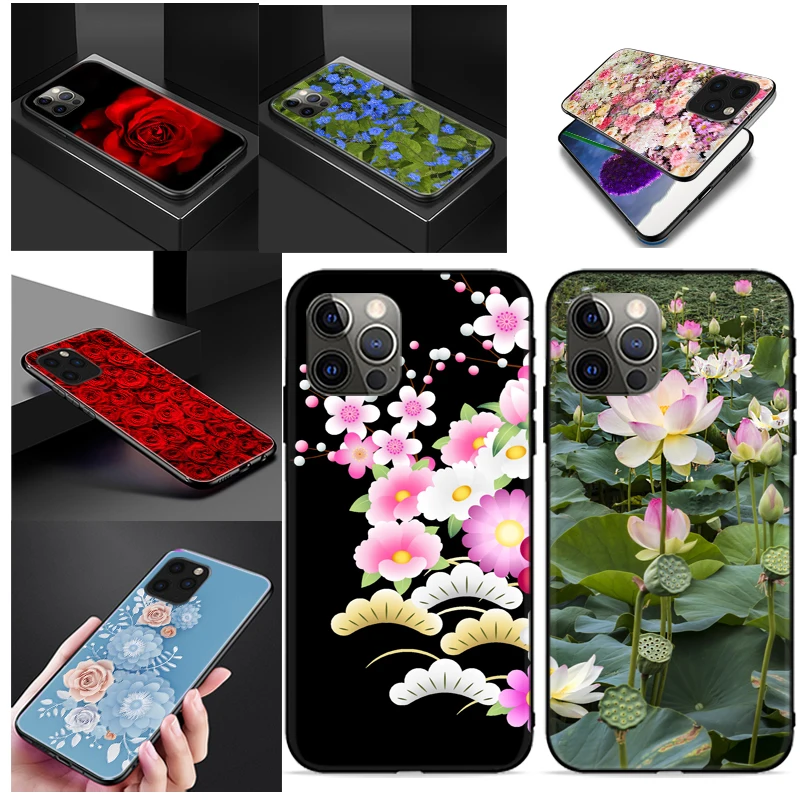 

Flower Natural Cute Phone Case For iPhone 7 8 Plus 6 6S 12 Pro MAX Skeleton Couple Coque Carcasa Cases