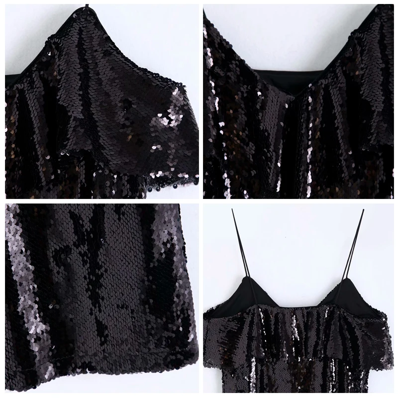 ROHOPO блестящее мини платье на тонких бретельках расшитое блестками красного и