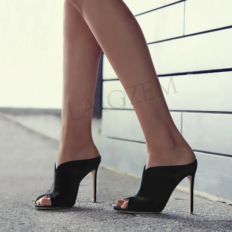 LAIGZEM/женские босоножки без шнуровки летние вечерние тапочки шлепанцы на шпильках