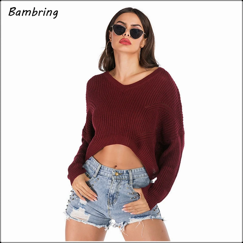 Женский вязаный пуловер с длинным рукавом черный свободный свитер бордового