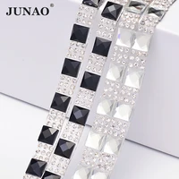 junao 5 yard8mm clear black glass rhinestones trim chain hotfix iron on crystal tape ribbon strass banding for clothes