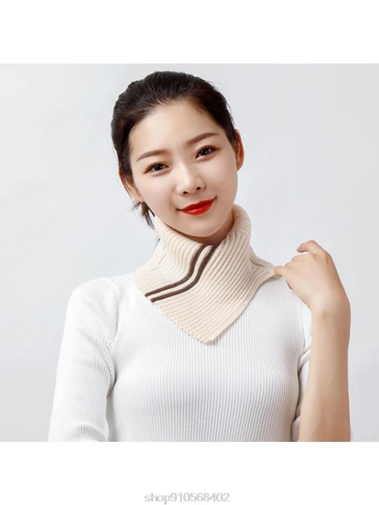 

False Fake Collar Ribbed Knitted Striped Detachable Triangle Scarf Wrap Windproof Stretchy Neck Warmer N09 20 Dropshipping
