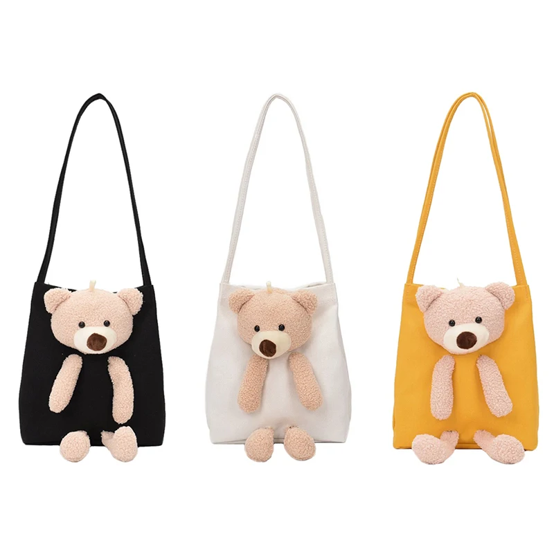 

Модная женская Холщовая Сумка через плечо с милым медведем, повседневная мультяшная сумка для покупок, детская повседневная дорожная сумка