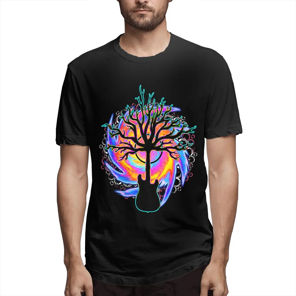 

Psychedelic Sonic Cyclone(surreal Guitar Tree Art) Men's Amazing Short Sleeve Round Neck 100% Cotton 2021 New Arrival T-Shirt