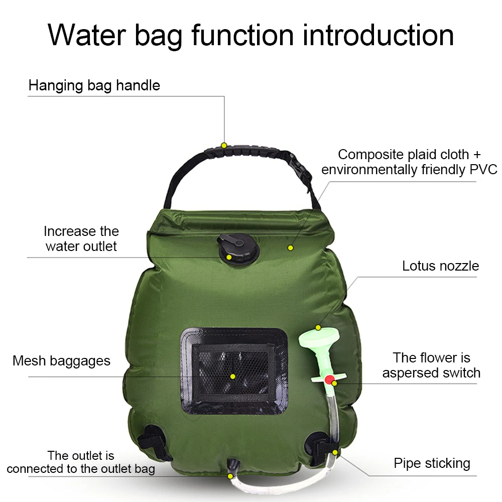 

Water Bags 20L Outdoor Camping Hiking Solar Shower Bag Heating Camping Shower Climbing Hydration Bag Hose Switchable Shower Head