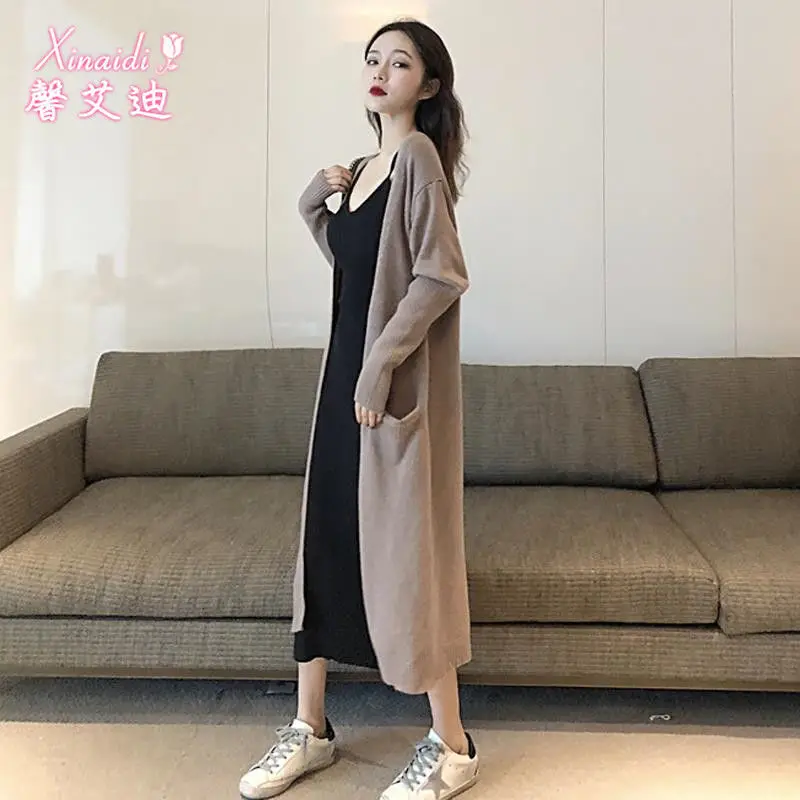 

Женский длинный кардиган с V-образным вырезом, свободный трикотажный кардиган оверсайз, верхняя одежда, T535, Осень-зима 2021