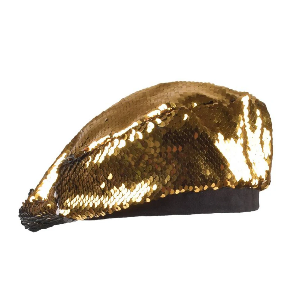 golden berets SHOWERSMILE женские шапки-береты с блестками, серебряная британская французская шляпа берет, элегантные вечерние женские осенние шапки на плоской подошве, женские шапки - Цвет: golden berets